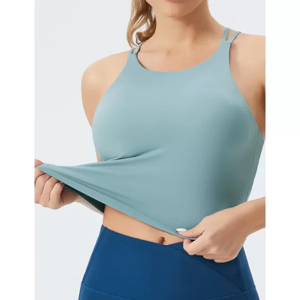 THE GYM PEOPLE Womens Cross Back Sports Bra Halter Neck Workout Crop Tank Tops with Removable PadsDenim Blue