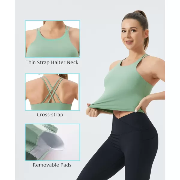 THE GYM PEOPLE Womens Cross Back Sports Bra Halter Neck Workout Crop Tank Tops with Removable PadsJasmine Green