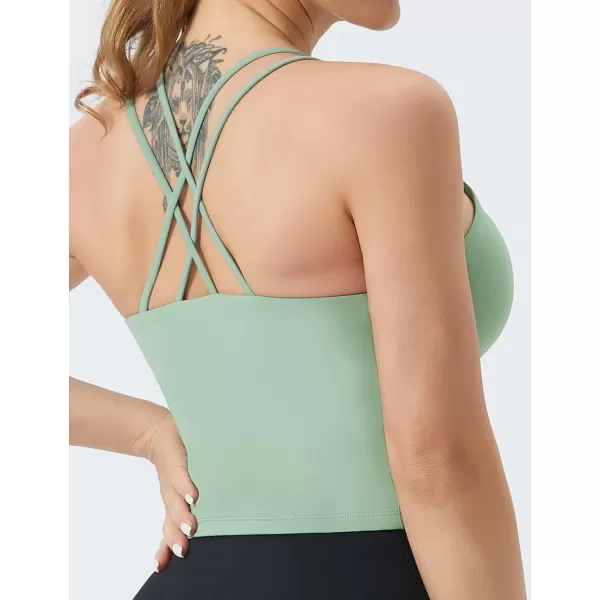 THE GYM PEOPLE Womens Cross Back Sports Bra Halter Neck Workout Crop Tank Tops with Removable PadsJasmine Green