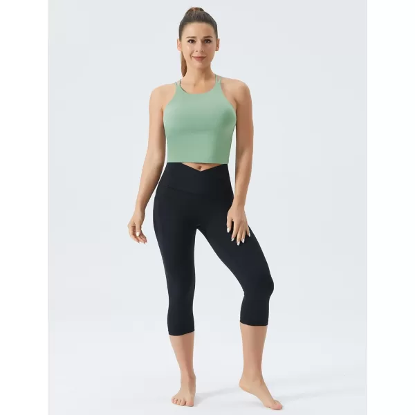 THE GYM PEOPLE Womens Cross Back Sports Bra Halter Neck Workout Crop Tank Tops with Removable PadsJasmine Green