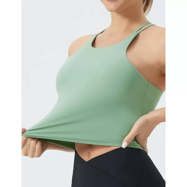 THE GYM PEOPLE Womens Cross Back Sports Bra Halter Neck Workout Crop Tank Tops with Removable PadsJasmine Green
