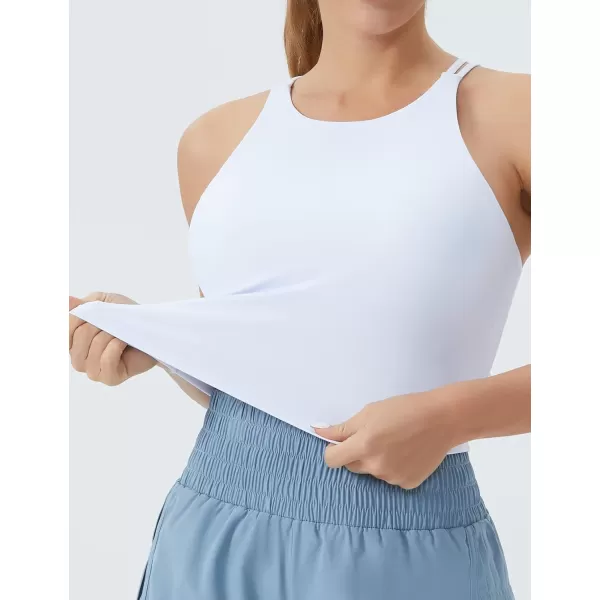 THE GYM PEOPLE Womens Cross Back Sports Bra Halter Neck Workout Crop Tank Tops with Removable PadsWhite