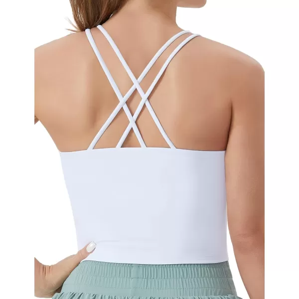THE GYM PEOPLE Womens Cross Back Sports Bra Halter Neck Workout Crop Tank Tops with Removable PadsWhite