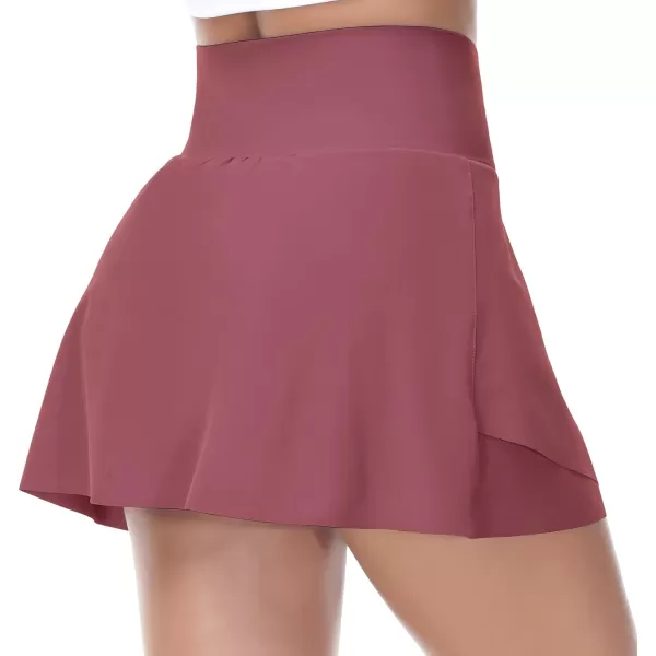 THE GYM PEOPLE Womens Cross Waist Tennis Skirts with Cutting Hem Golf Skorts with Inner Mesh Pockets ShortsRed