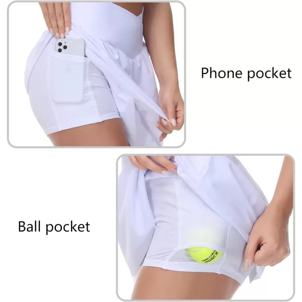 THE GYM PEOPLE Womens Cross Waist Tennis Skirts with Cutting Hem Golf Skorts with Inner Mesh Pockets ShortsWhite