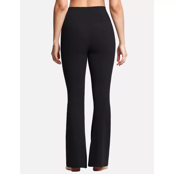 THE GYM PEOPLE Womens Crossover High Waist Flare Workout Leggings Bootcut Bell Bottom Yoga Pants with Tummy ControlBlack