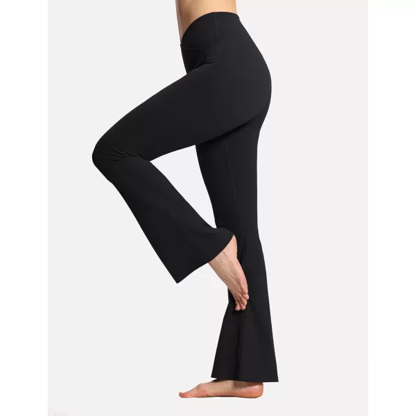 THE GYM PEOPLE Womens Crossover High Waist Flare Workout Leggings Bootcut Bell Bottom Yoga Pants with Tummy ControlBlack