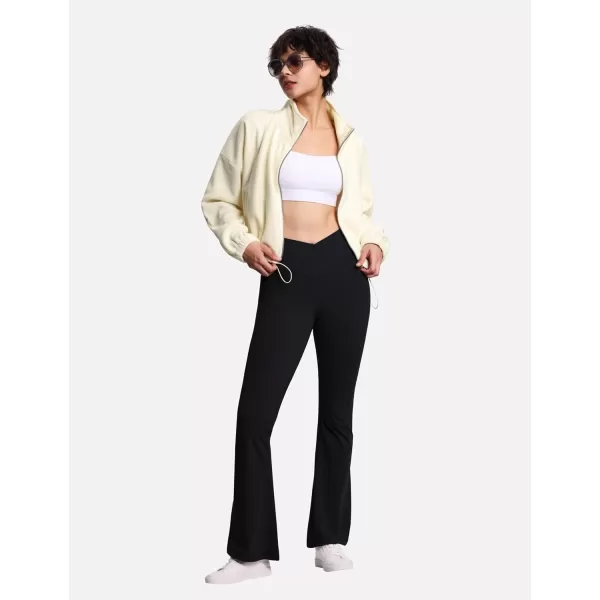 THE GYM PEOPLE Womens Crossover High Waist Flare Workout Leggings Bootcut Bell Bottom Yoga Pants with Tummy ControlBlack