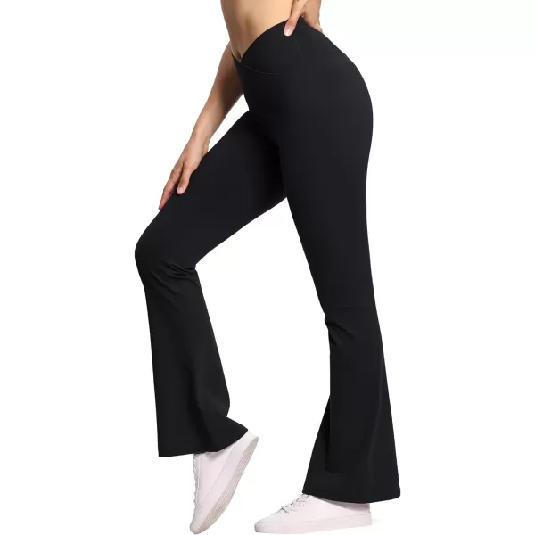 THE GYM PEOPLE Womens Crossover High Waist Flare Workout Leggings Bootcut Bell Bottom Yoga Pants with Tummy ControlBlack