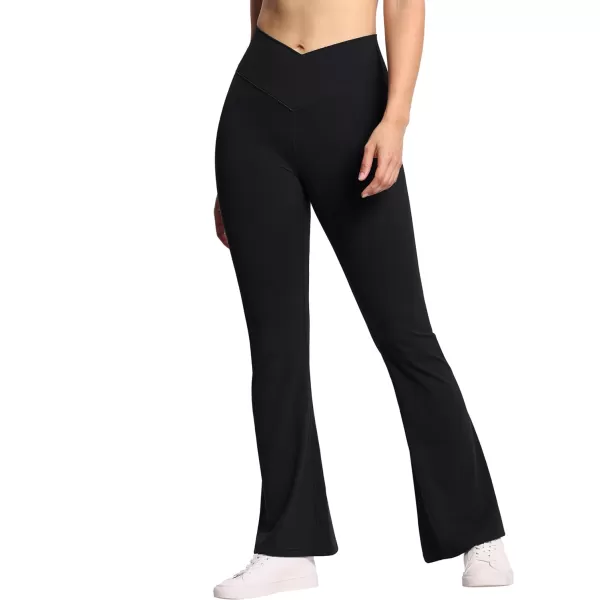 THE GYM PEOPLE Womens Crossover High Waist Flare Workout Leggings Bootcut Bell Bottom Yoga Pants with Tummy ControlBlack