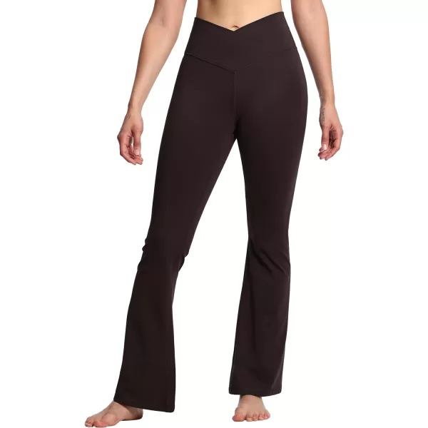 THE GYM PEOPLE Womens Crossover High Waist Flare Workout Leggings Bootcut Bell Bottom Yoga Pants with Tummy ControlBrown