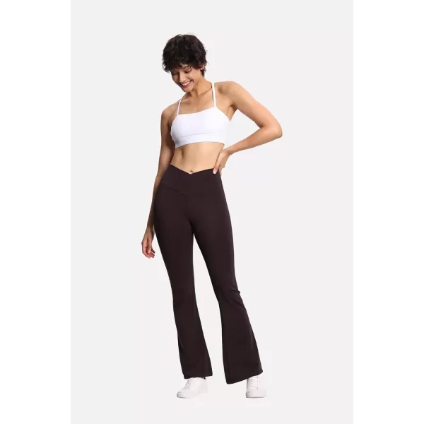 THE GYM PEOPLE Womens Crossover High Waist Flare Workout Leggings Bootcut Bell Bottom Yoga Pants with Tummy ControlBrown
