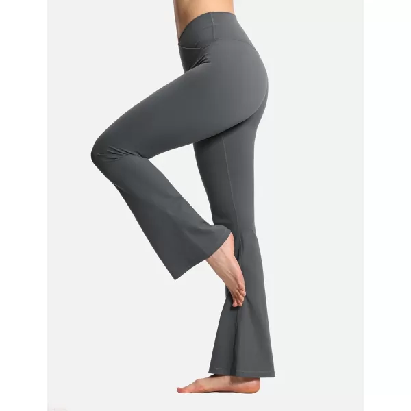 THE GYM PEOPLE Womens Crossover High Waist Flare Workout Leggings Bootcut Bell Bottom Yoga Pants with Tummy ControlDark Grey
