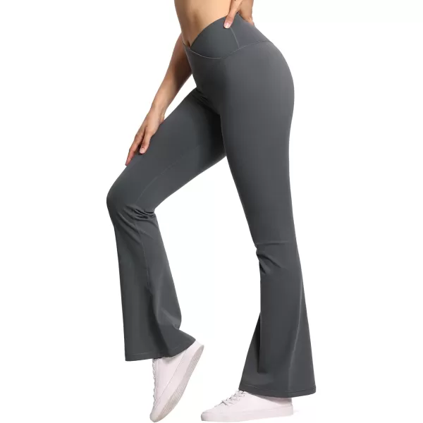 THE GYM PEOPLE Womens Crossover High Waist Flare Workout Leggings Bootcut Bell Bottom Yoga Pants with Tummy ControlDark Grey