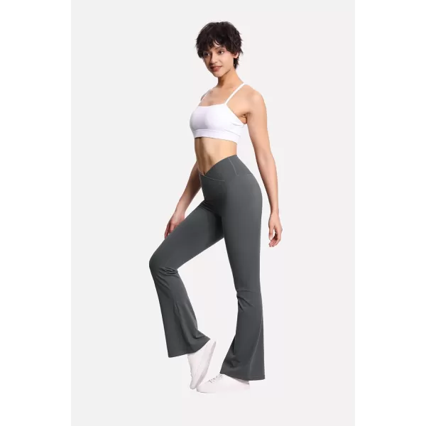THE GYM PEOPLE Womens Crossover High Waist Flare Workout Leggings Bootcut Bell Bottom Yoga Pants with Tummy ControlDark Grey