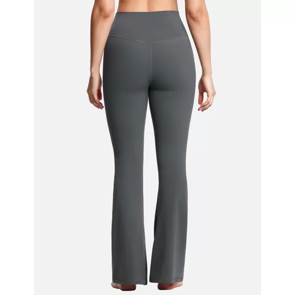 THE GYM PEOPLE Womens Crossover High Waist Flare Workout Leggings Bootcut Bell Bottom Yoga Pants with Tummy ControlDark Grey