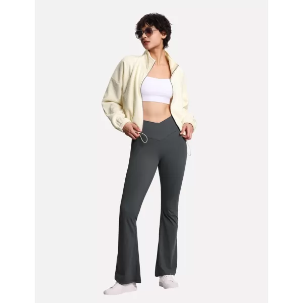 THE GYM PEOPLE Womens Crossover High Waist Flare Workout Leggings Bootcut Bell Bottom Yoga Pants with Tummy ControlDark Grey