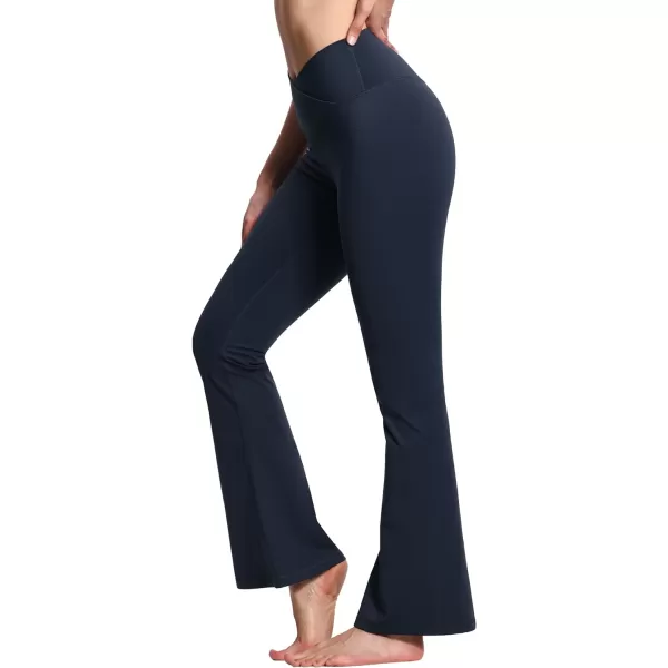 THE GYM PEOPLE Womens Crossover High Waist Flare Workout Leggings Bootcut Bell Bottom Yoga Pants with Tummy ControlDark Navy Blue