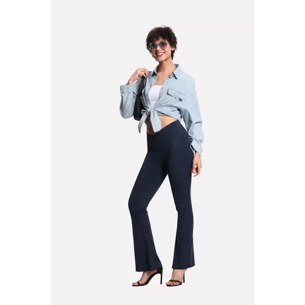 THE GYM PEOPLE Womens Crossover High Waist Flare Workout Leggings Bootcut Bell Bottom Yoga Pants with Tummy ControlDark Navy Blue