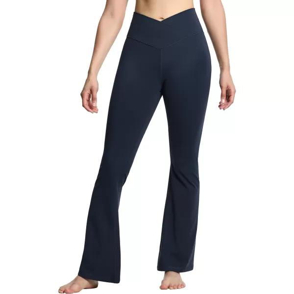 THE GYM PEOPLE Womens Crossover High Waist Flare Workout Leggings Bootcut Bell Bottom Yoga Pants with Tummy ControlDark Navy Blue