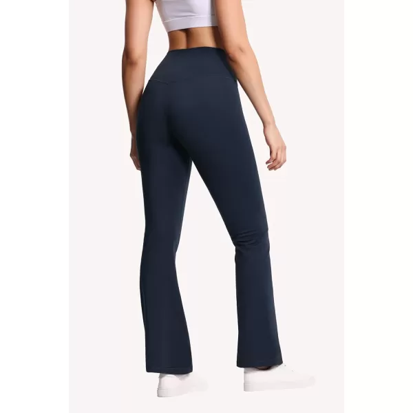 THE GYM PEOPLE Womens Crossover High Waist Flare Workout Leggings Bootcut Bell Bottom Yoga Pants with Tummy ControlDark Navy Blue