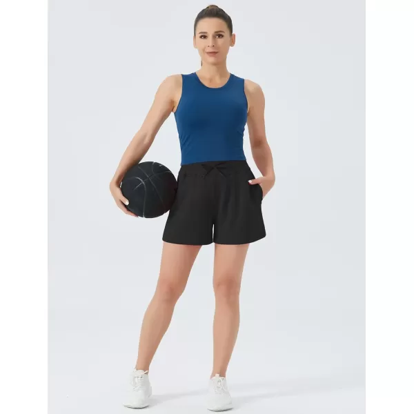 THE GYM PEOPLE Womens Drawstring Sweat Shorts High Waisted Summer Workout Lounge Shorts with PocketsBlack