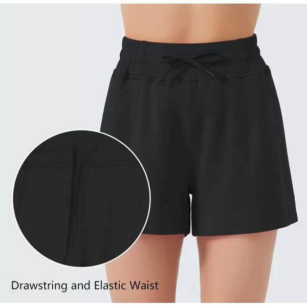 THE GYM PEOPLE Womens Drawstring Sweat Shorts High Waisted Summer Workout Lounge Shorts with PocketsBlack