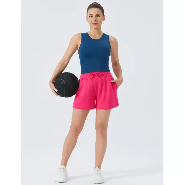 THE GYM PEOPLE Womens Drawstring Sweat Shorts High Waisted Summer Workout Lounge Shorts with PocketsBright Pink 01