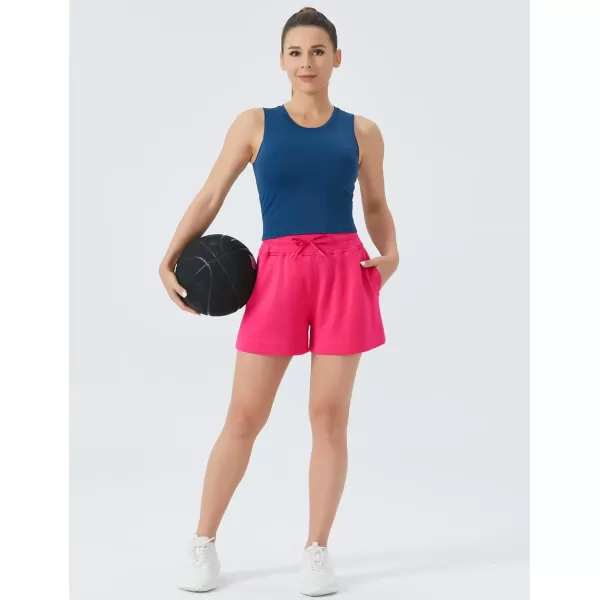 THE GYM PEOPLE Womens Drawstring Sweat Shorts High Waisted Summer Workout Lounge Shorts with PocketsBright Pink