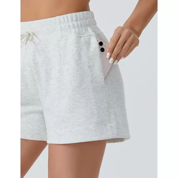 THE GYM PEOPLE Womens Drawstring Sweat Shorts High Waisted Summer Workout Lounge Shorts with PocketsHeather White