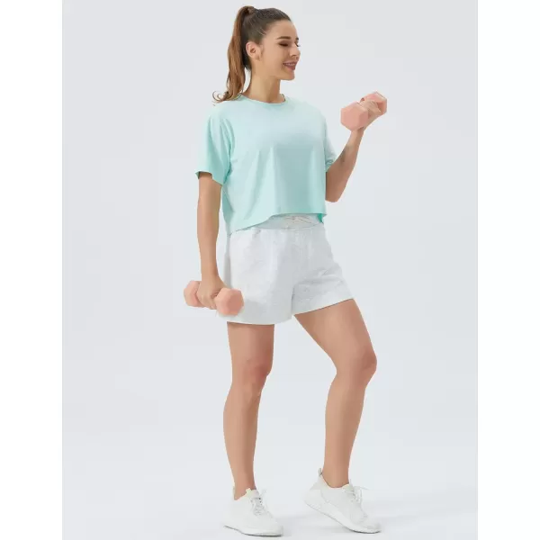 THE GYM PEOPLE Womens Drawstring Sweat Shorts High Waisted Summer Workout Lounge Shorts with PocketsHeather White