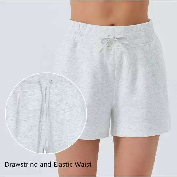THE GYM PEOPLE Womens Drawstring Sweat Shorts High Waisted Summer Workout Lounge Shorts with PocketsHeather White