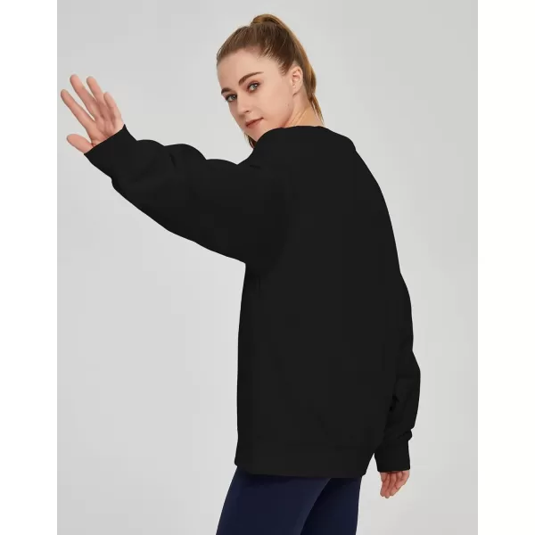 THE GYM PEOPLE Womens Fleece Crewneck Loose fit Soft Oversized Pullover SweatshirtBlack