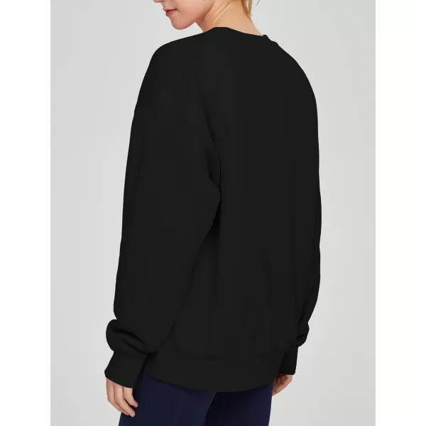 THE GYM PEOPLE Womens Fleece Crewneck Loose fit Soft Oversized Pullover SweatshirtBlack
