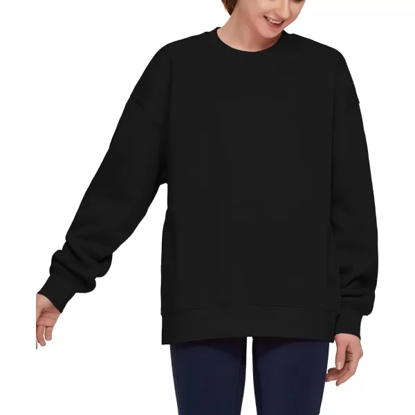 THE GYM PEOPLE Womens Fleece Crewneck Loose fit Soft Oversized Pullover SweatshirtBlack