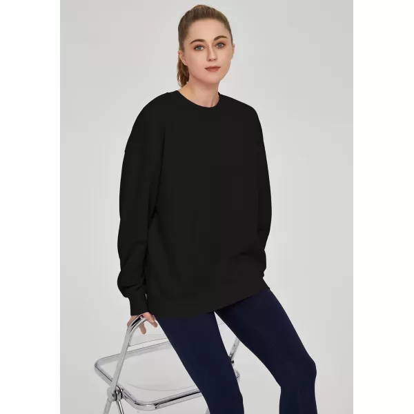 THE GYM PEOPLE Womens Fleece Crewneck Loose fit Soft Oversized Pullover SweatshirtBlack