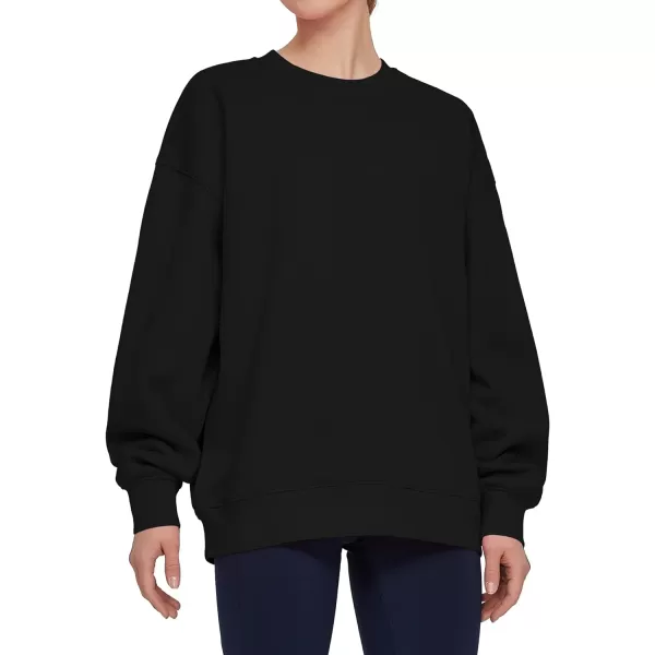 THE GYM PEOPLE Womens Fleece Crewneck Loose fit Soft Oversized Pullover SweatshirtBlack
