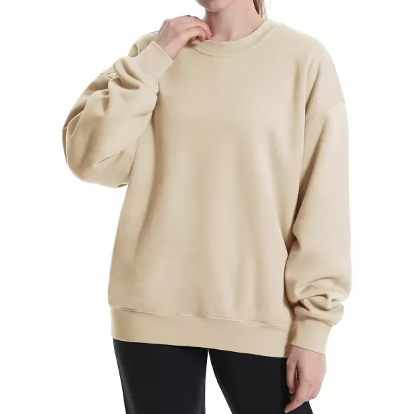 THE GYM PEOPLE Womens Fleece Crewneck Loose fit Soft Oversized Pullover SweatshirtKhaki