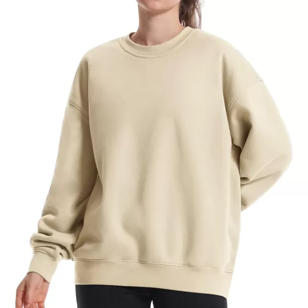 THE GYM PEOPLE Womens Fleece Crewneck Loose fit Soft Oversized Pullover SweatshirtKhaki