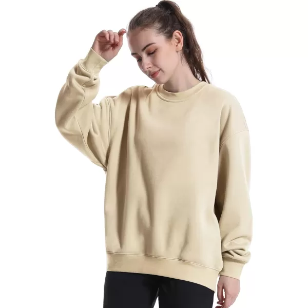 THE GYM PEOPLE Womens Fleece Crewneck Loose fit Soft Oversized Pullover SweatshirtKhaki