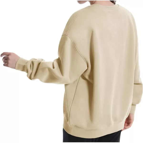 THE GYM PEOPLE Womens Fleece Crewneck Loose fit Soft Oversized Pullover SweatshirtKhaki
