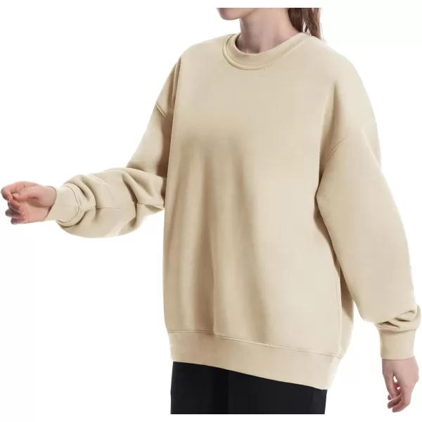 THE GYM PEOPLE Womens Fleece Crewneck Loose fit Soft Oversized Pullover SweatshirtKhaki