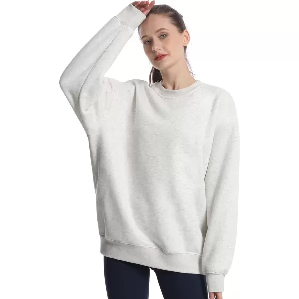 THE GYM PEOPLE Womens Fleece Crewneck Loose fit Soft Oversized Pullover SweatshirtLight Grey