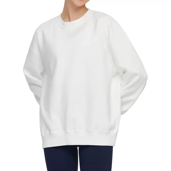THE GYM PEOPLE Womens Fleece Crewneck Loose fit Soft Oversized Pullover SweatshirtWhite