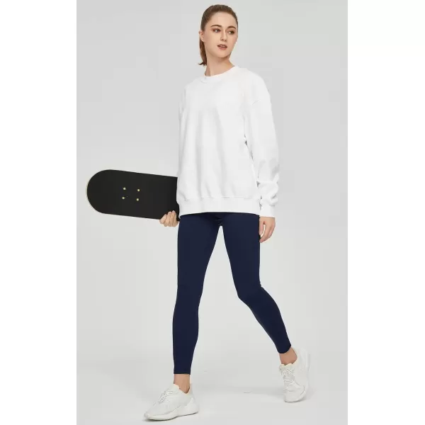 THE GYM PEOPLE Womens Fleece Crewneck Loose fit Soft Oversized Pullover SweatshirtWhite