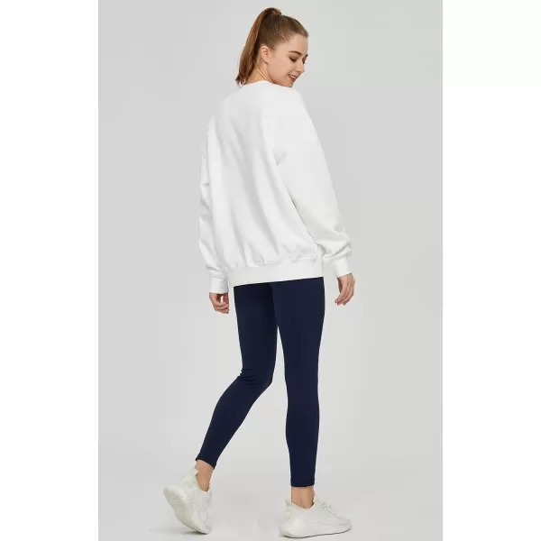 THE GYM PEOPLE Womens Fleece Crewneck Loose fit Soft Oversized Pullover SweatshirtWhite