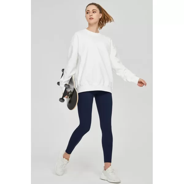 THE GYM PEOPLE Womens Fleece Crewneck Loose fit Soft Oversized Pullover SweatshirtWhite