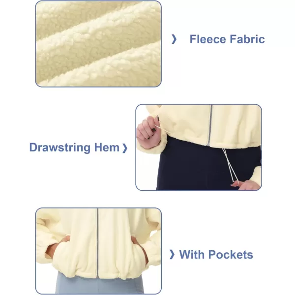 THE GYM PEOPLE Womens Fleece Cropped Jacket Full Zip Stand Collar Workout Short Sherpa Coats with Pockets Drawstring HemBeige