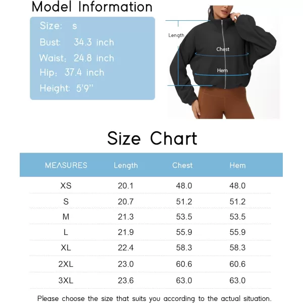 THE GYM PEOPLE Womens Fleece Cropped Jacket Full Zip Stand Collar Workout Short Sherpa Coats with Pockets Drawstring HemBlack