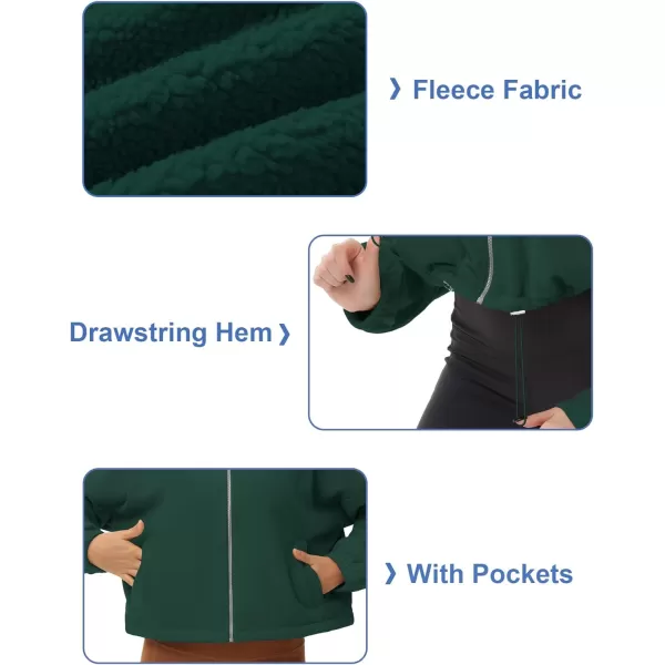 THE GYM PEOPLE Womens Fleece Cropped Jacket Full Zip Stand Collar Workout Short Sherpa Coats with Pockets Drawstring HemDark Green